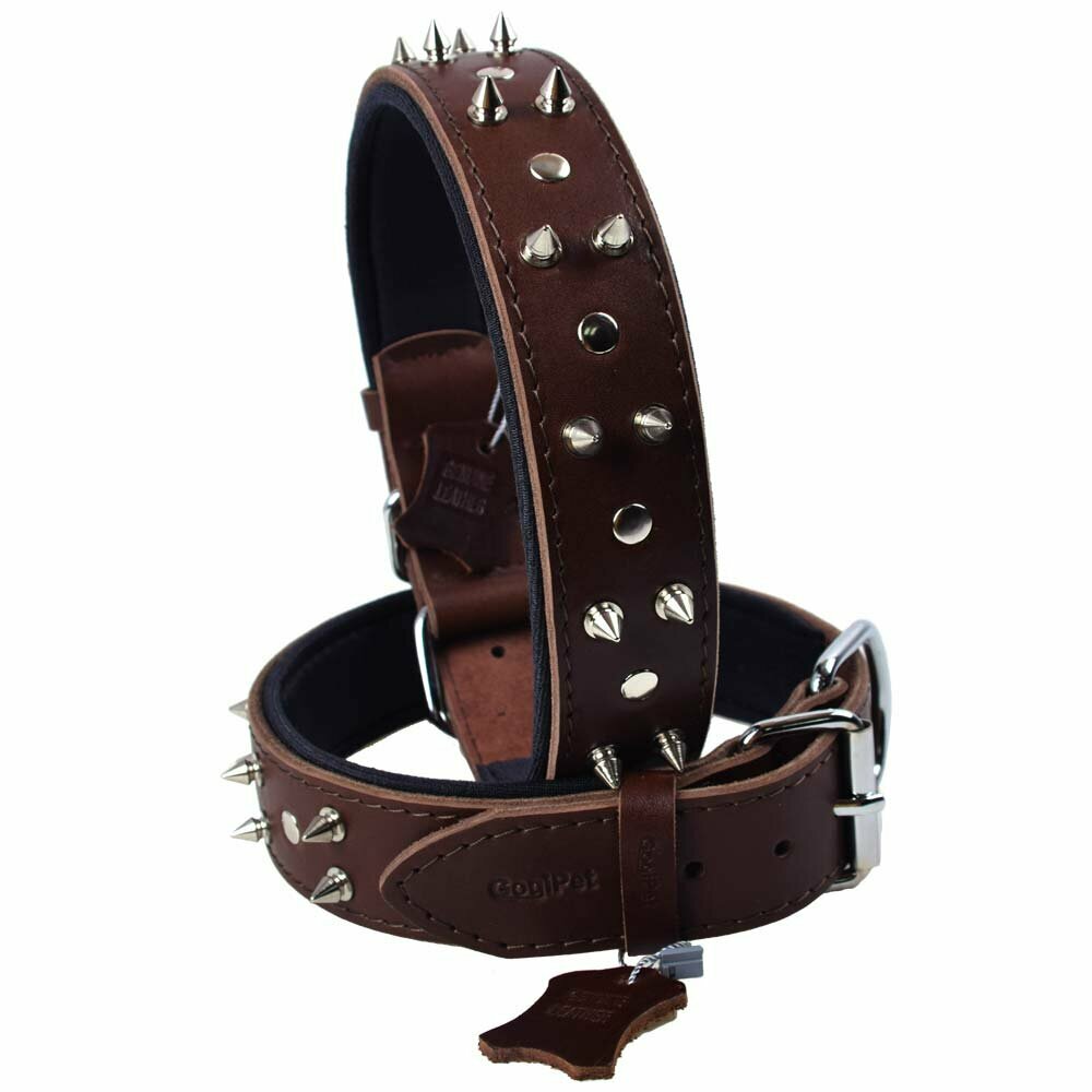 GogiPet® Spike collar de perro de cuero 75 cm marrón