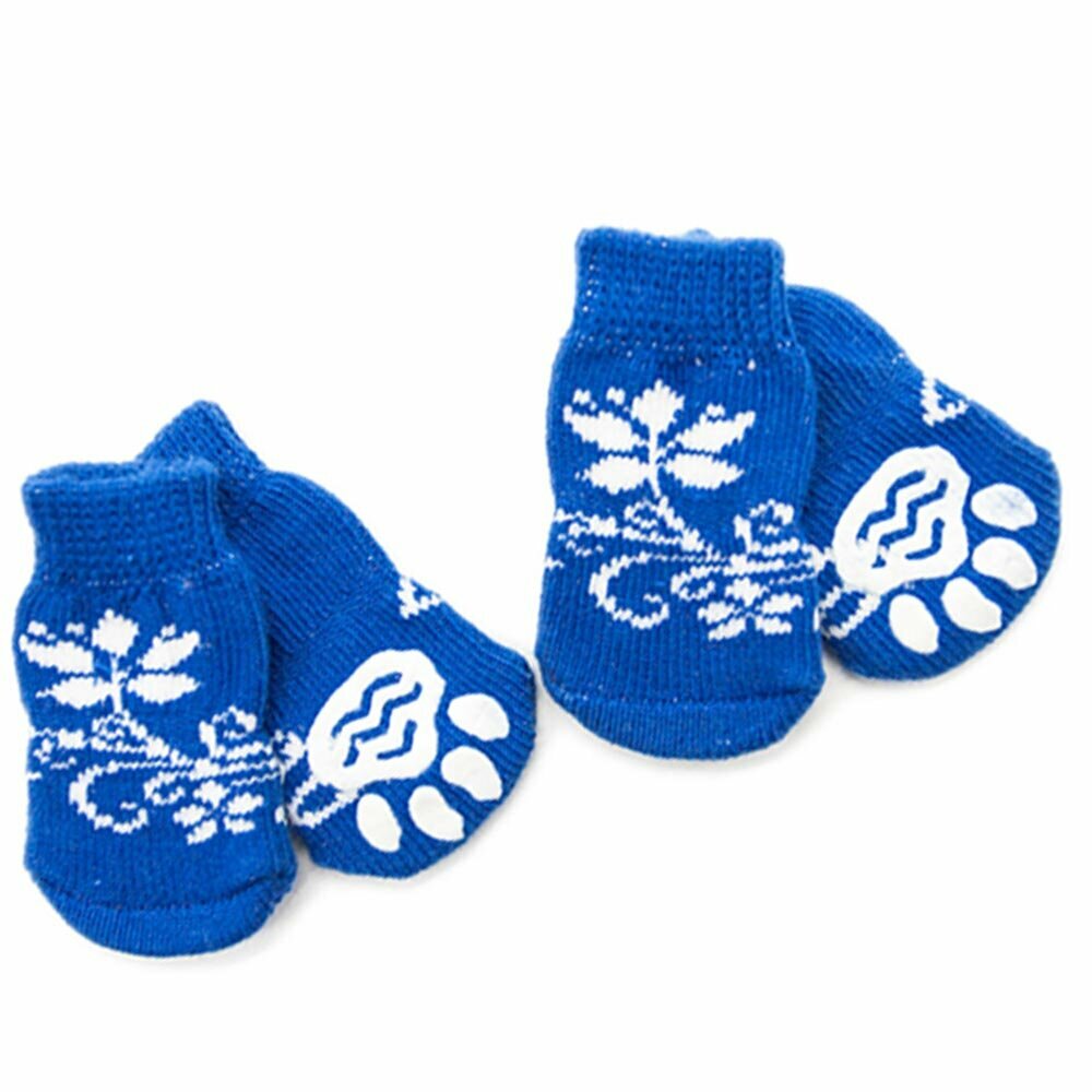 Calcetines antideslizantes para perros GogiPet, azul con flores