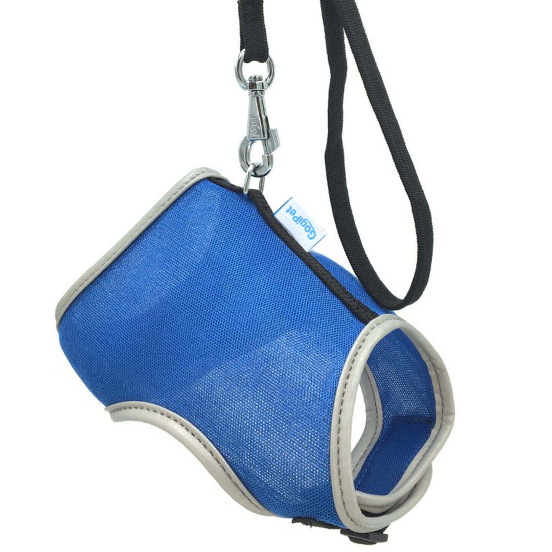 Arnés para gatos y cachorros con correa de GogiPet®, azul con bordes reflectantes