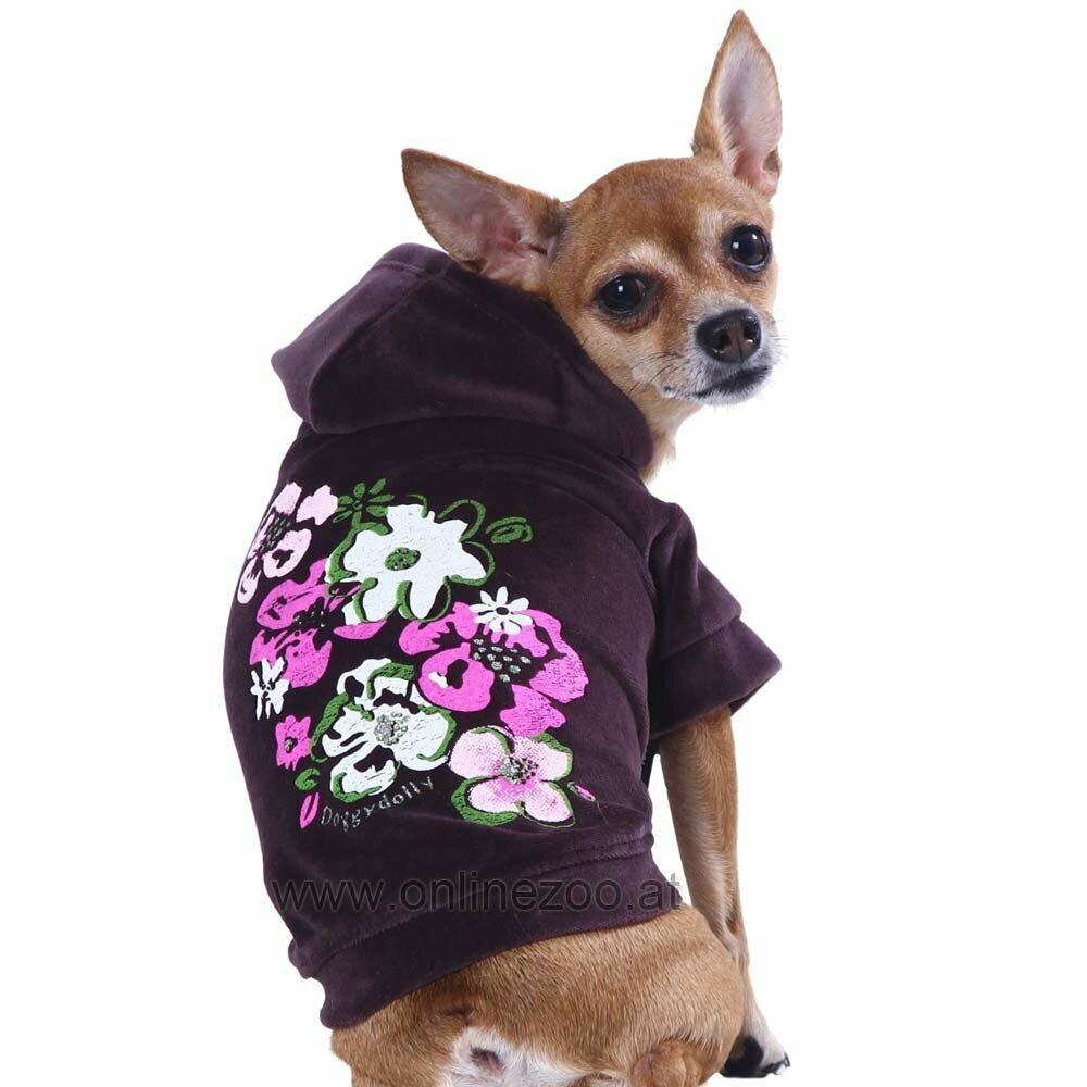 Sudadera para perros violeta con llamativas flores en la espalda