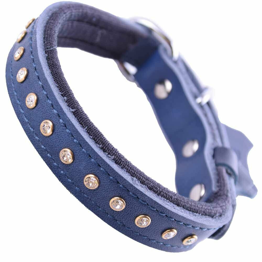 GogiPet® Swarovski collar de perro - cuero genuino azul