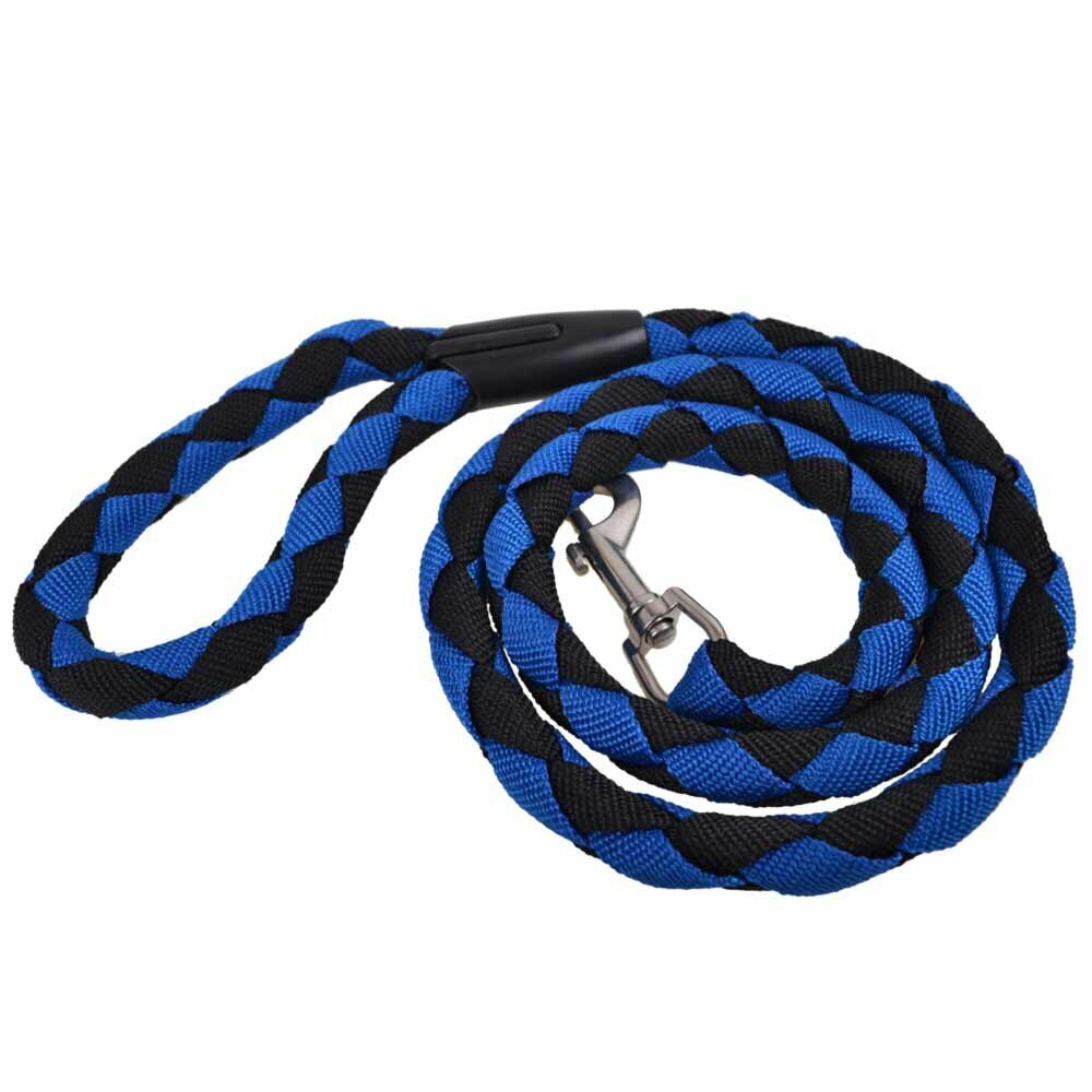 La correa para perros de GogiPet hecha de un resistente tejido de nylon azul-negro, de 110 x 1,5 cm.