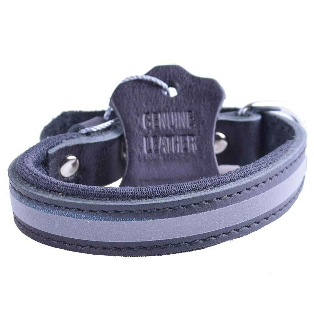 GogiPet® Reflector collar de perro de cuero negro