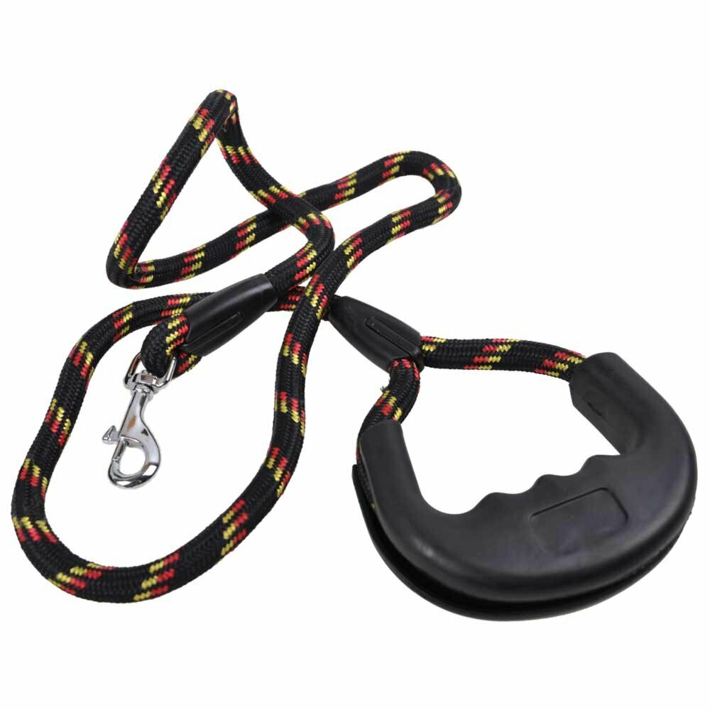 Correa para perros hecha de cuerda de escalada negra con empuñadura de goma desmontable