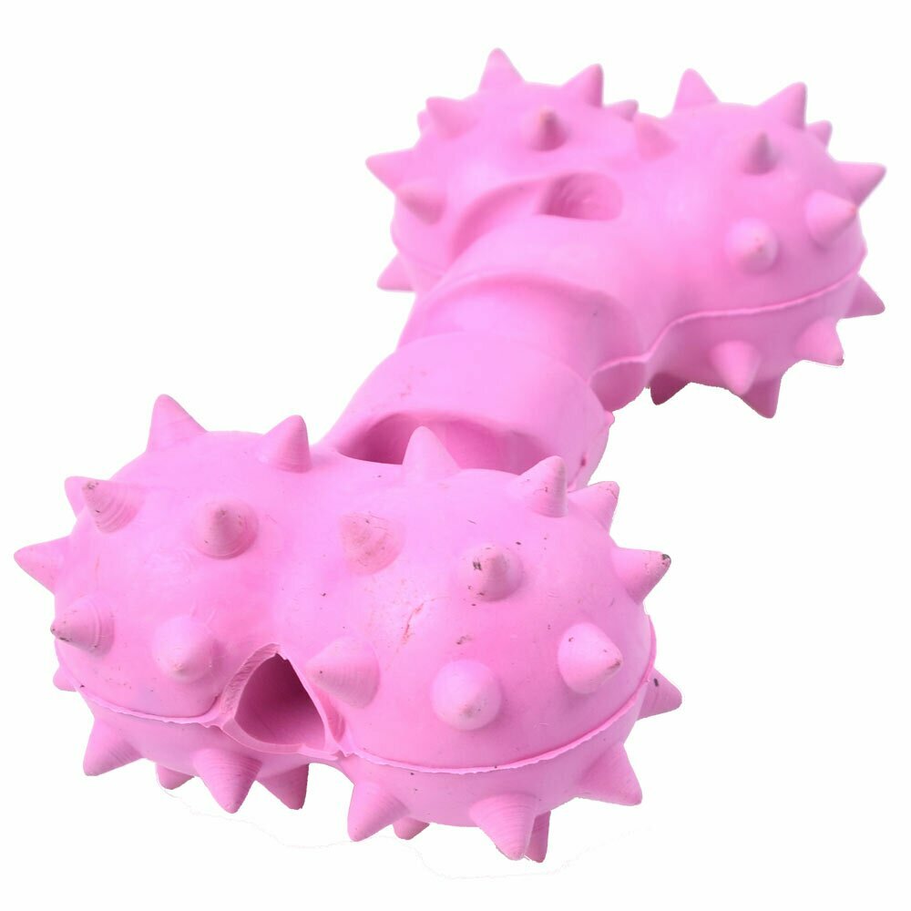 Juguete dental para perros GogiPet - Hueso de goma rosa de 12 cm.