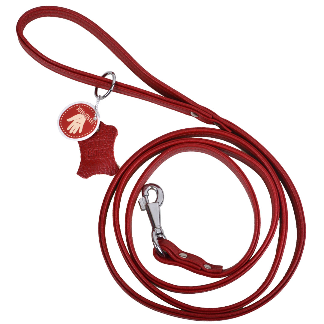 Correa para perros de cuero auténtico rojo de GogiPet® con anillo para dispensador de bolsas