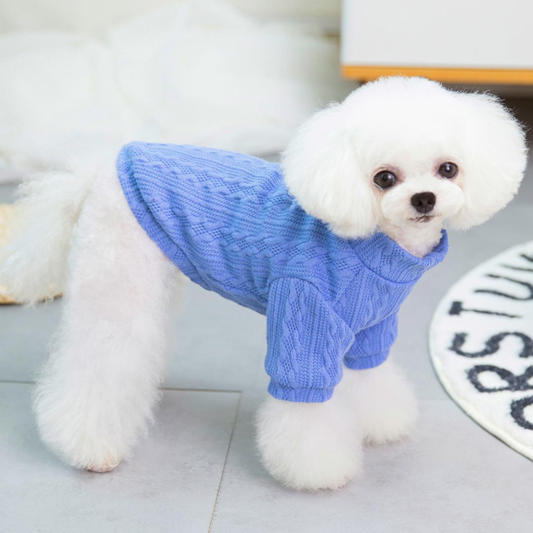 Cálido jersey para perros de punto trenzado con cuello alto - Ropa de invierno para perros