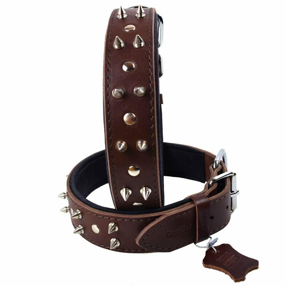 GogiPet® Spike collar de perro de cuero marrón