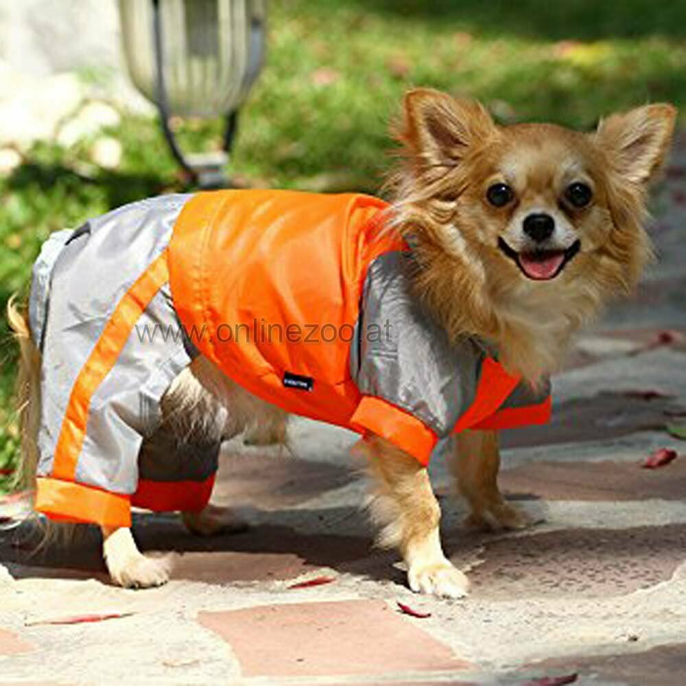 Chubasquero para perros de DoggyDolly naranja-gris con 4 mangas
