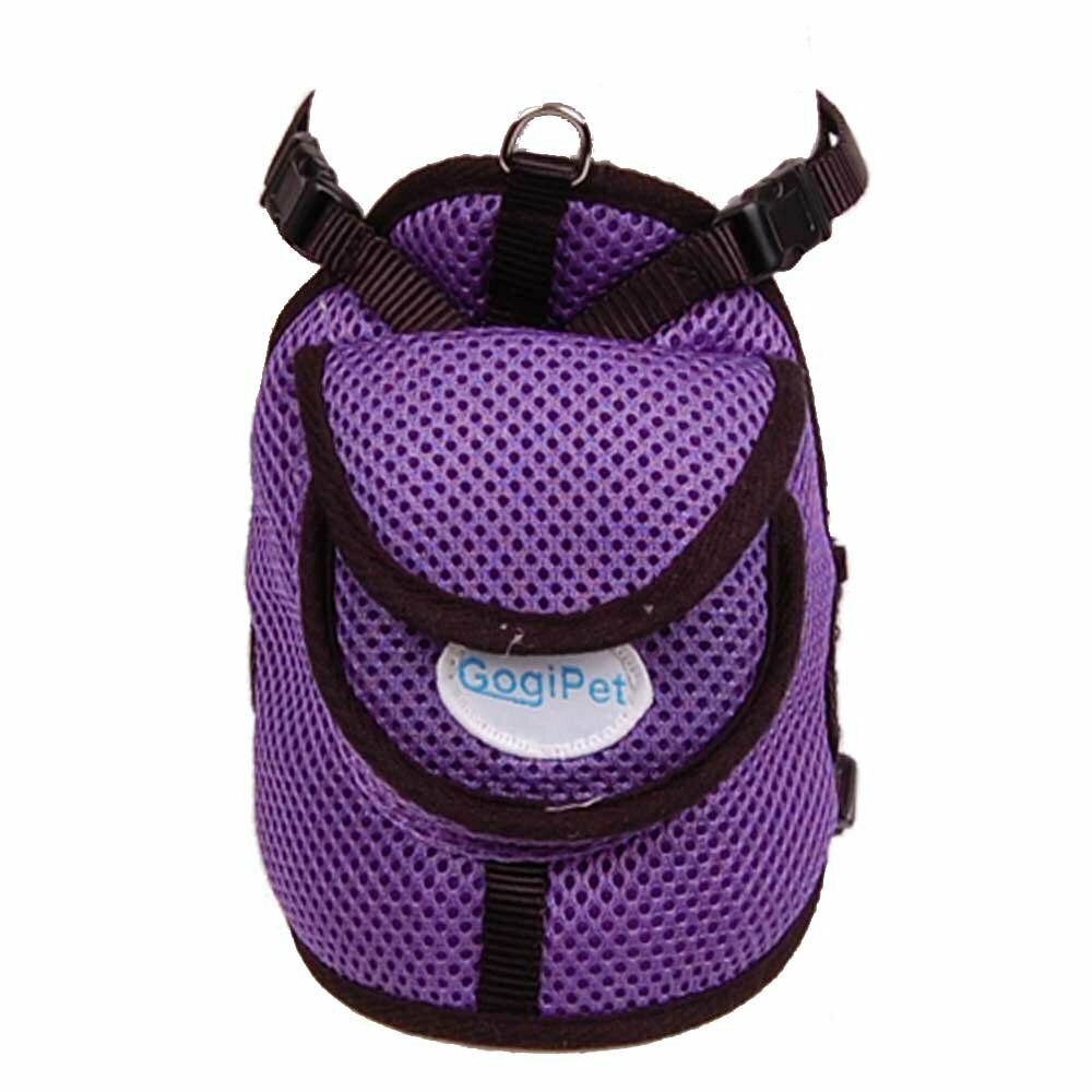 Arnés con mochila para perros en color lila de GogiPet, talla M