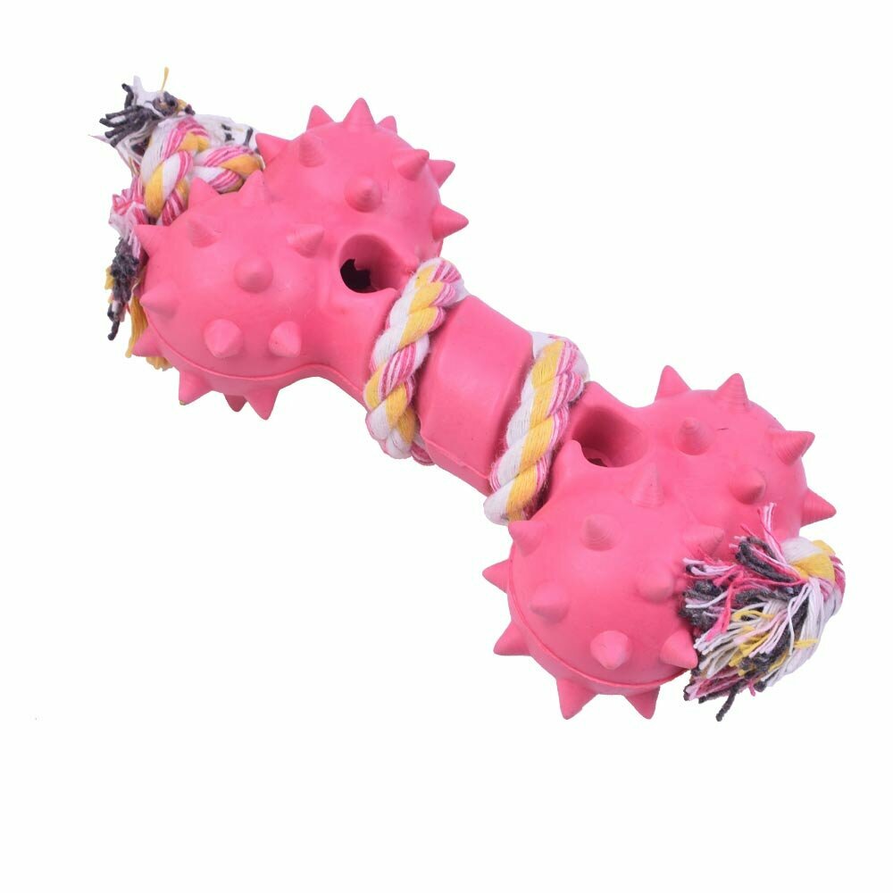 Hueso de goma rosa de 12 cm. con cuerda dental para perros - En Onlinezoo juguetes para perros al mejor precio
