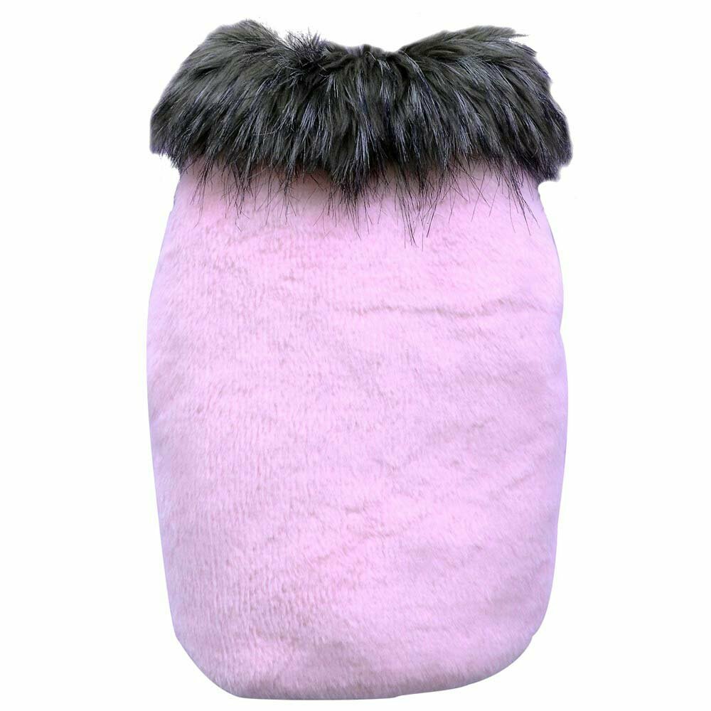 Abrigo para perros de terciopelo rosa con cuello de pelo sintético DoggyDolly W186