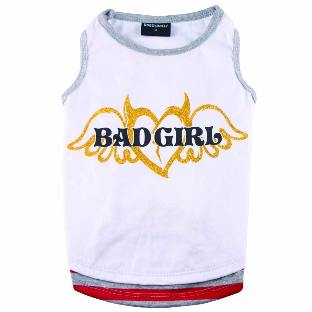 Camiseta para perritas modelo Bad Girl, en color blanco de DoggyDolly