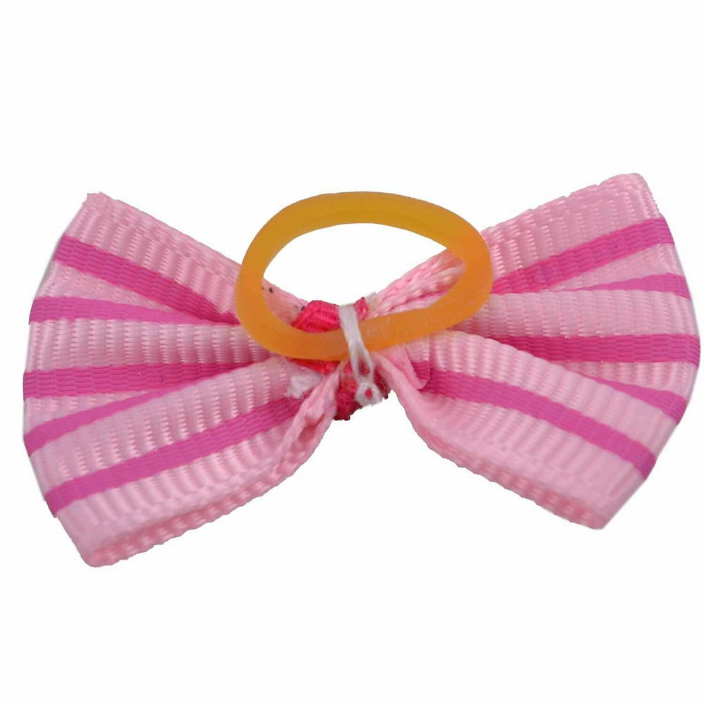 Lazo para el pelo rosa con rayas fucsias de diseño encantador con goma elástica
