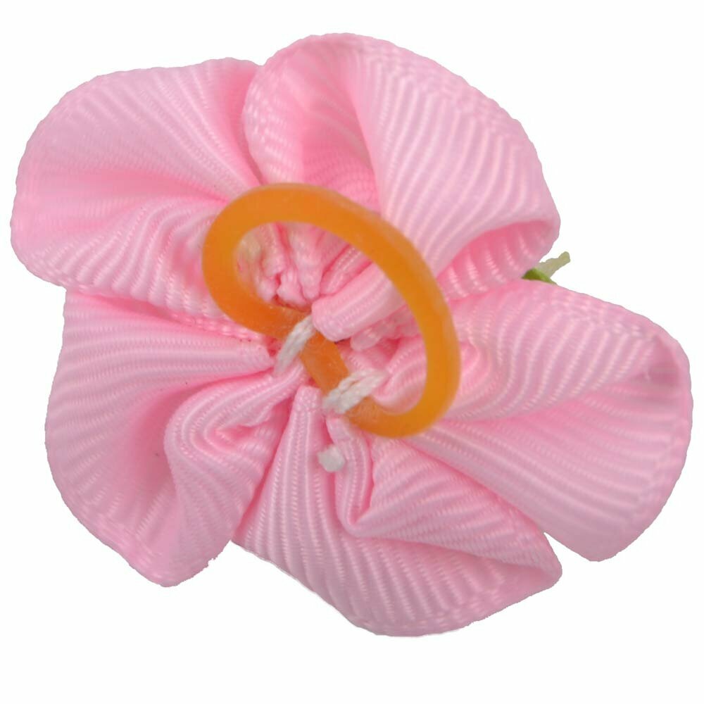 Lazo para el pelo en color rosa pastel con una rosa en el centro de diseño encantador con goma elástica de GogiPet - Modelo Rose