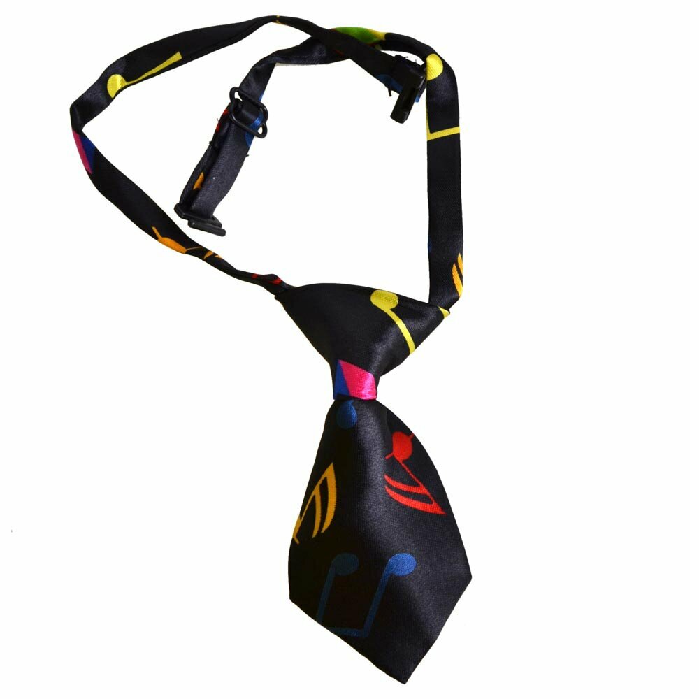 Corbata para perros negra hecha a mano con notas musicales de colores, mod. Felix de GogiPet