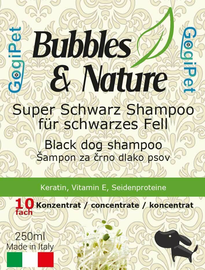 Champú para perros de pelo negro GogiPet Super Schwarz-Bubbles & Nature.