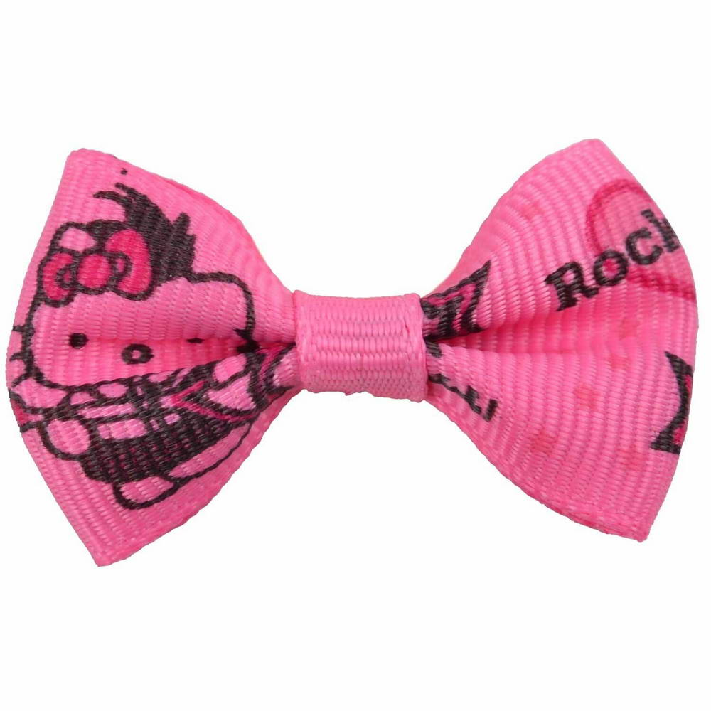 Lazo para el pelo de perros con goma elástica de GogiPet, en color rosa chicle con Hello Kitty RockStar