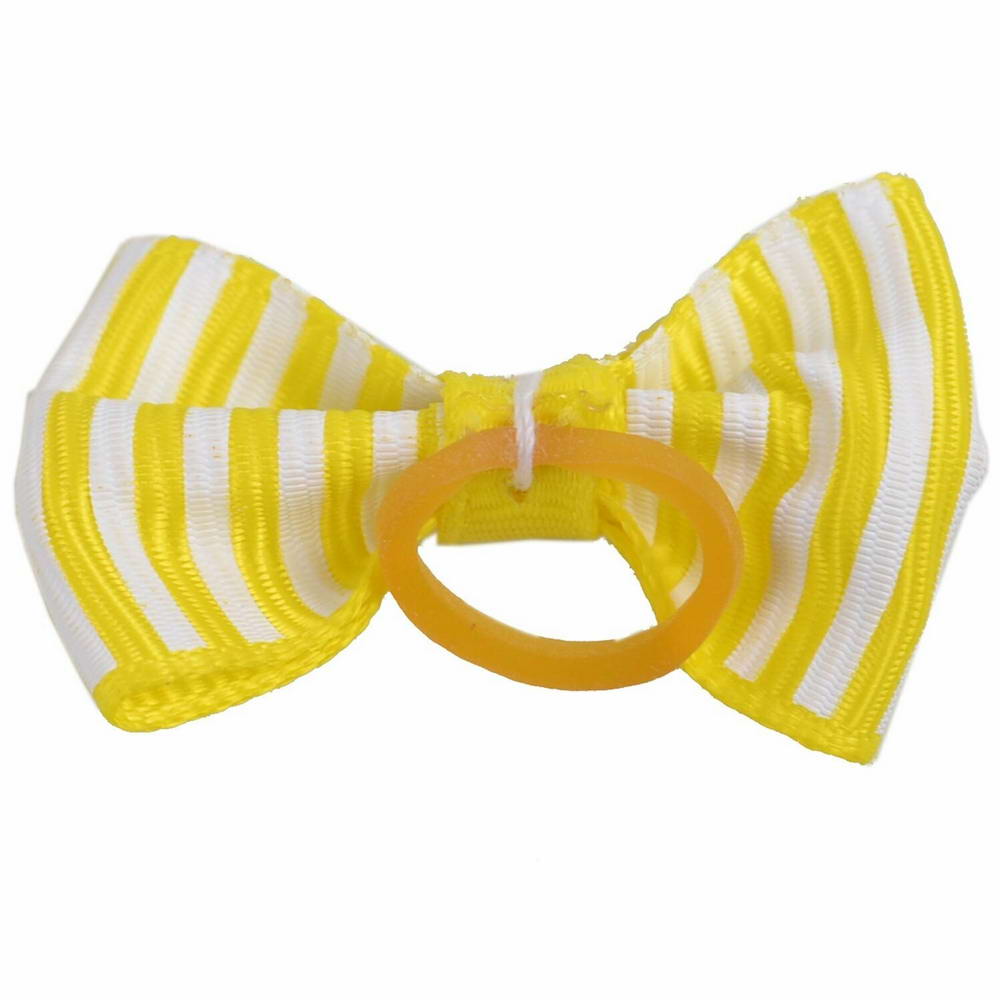 Lazo para el pelo con rayas blancas y amarillas, de diseño encantador con goma elástica de GogiPet - Modelo Mario