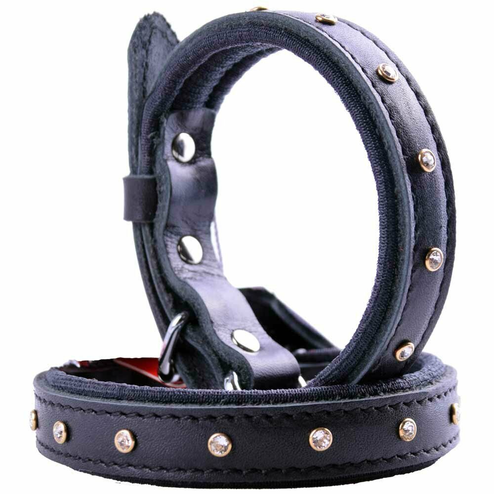 GogiPet® Swarovski collar de perro de cuero negro