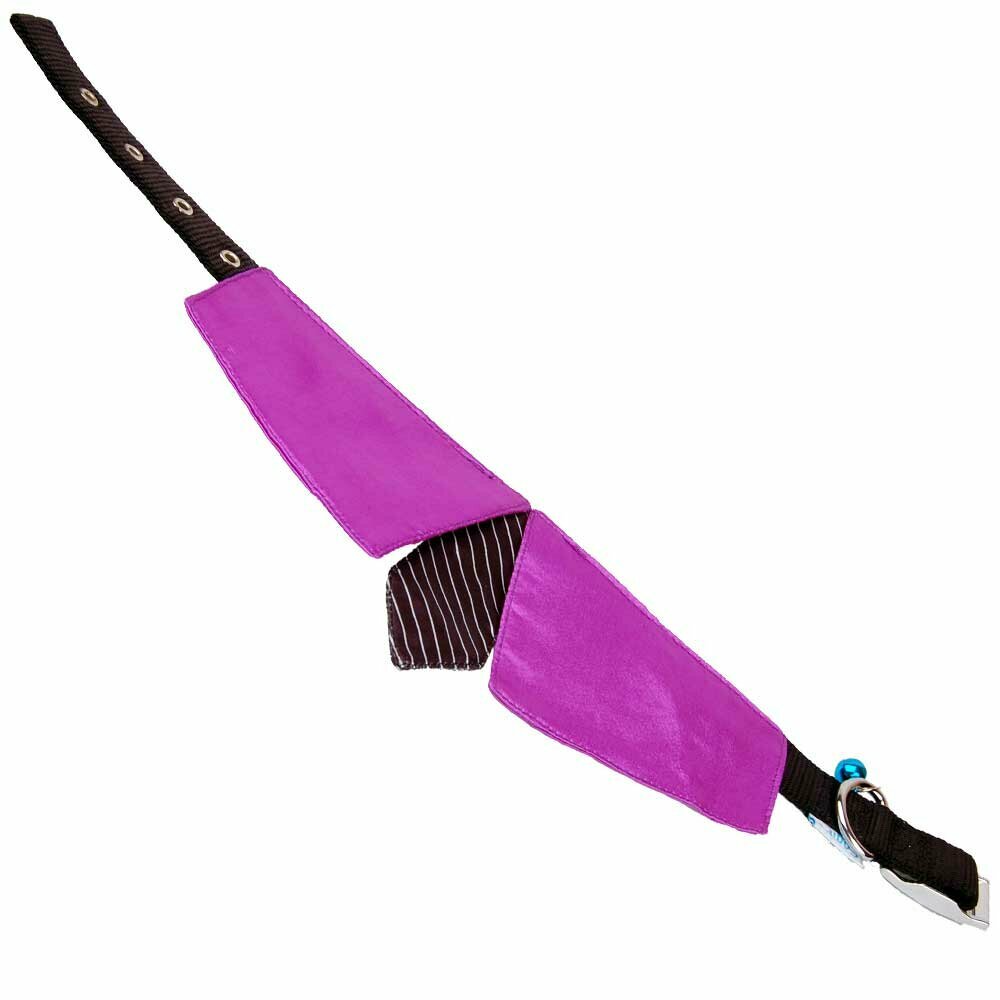 Precioso collar para perros con cuello violeta y corbata negra a rayas de GogiPet®, talla L