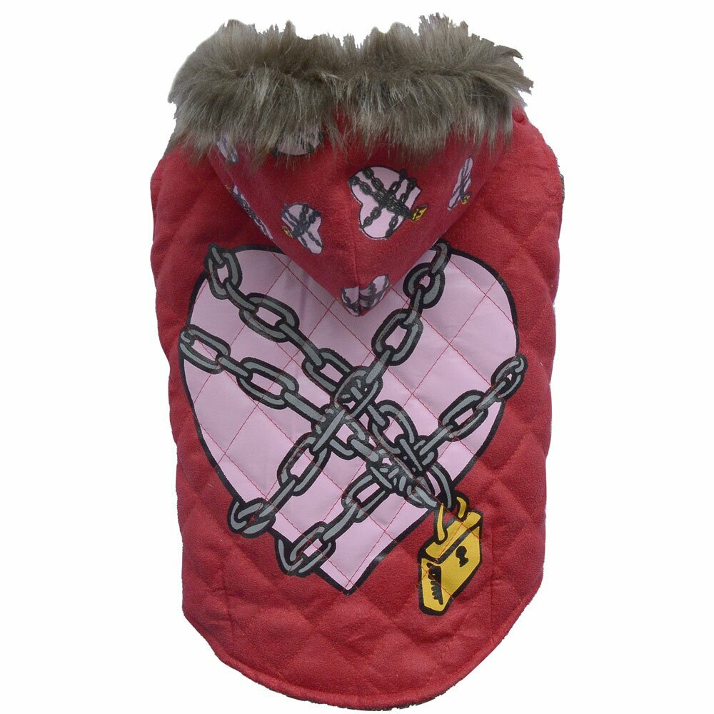 Chaleco para perros acolchado con capucha Heart & Chain rojo - DoggyDolly W333