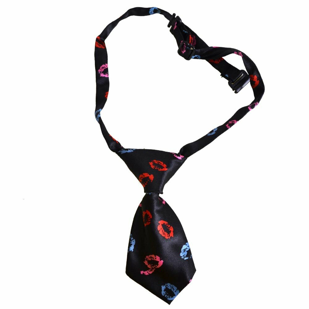 Corbata para perros negra hecha a mano con labios de colores, mod. Kiss de GogiPet