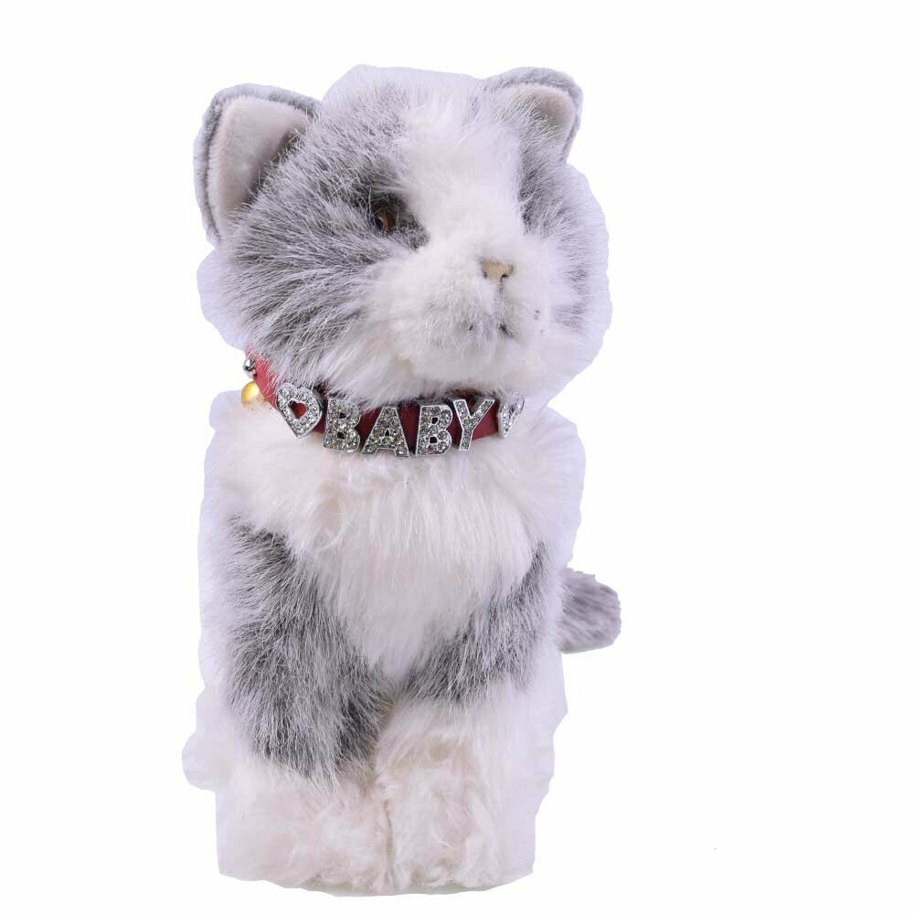 Collar para gatos y cachorros en cuero auténtico rojo personalizado GogiPet® para letras de strass o metal