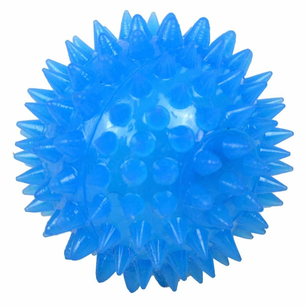 Pelota para perros luminosa y sonora azul de 6 cm. de diámetro - juguetes para perros.