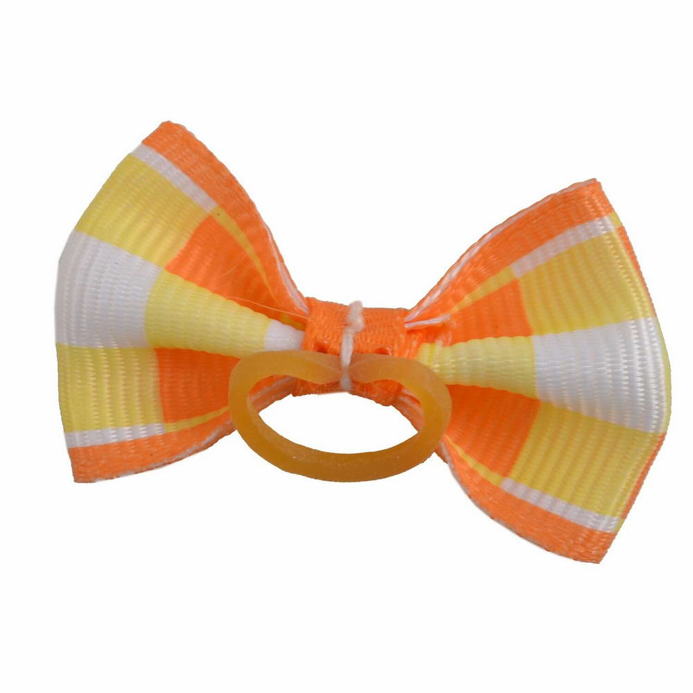 Lazo para el pelo con cuadros en tonos naranjas y blancos de diseño encantador con goma elástica de GogiPet - Modelo Miguel