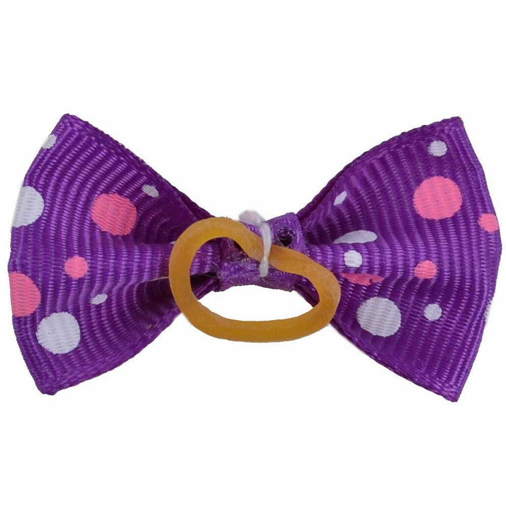 Lazo para el pelo violeta con puntos de colores de diseño encantador con goma elástica