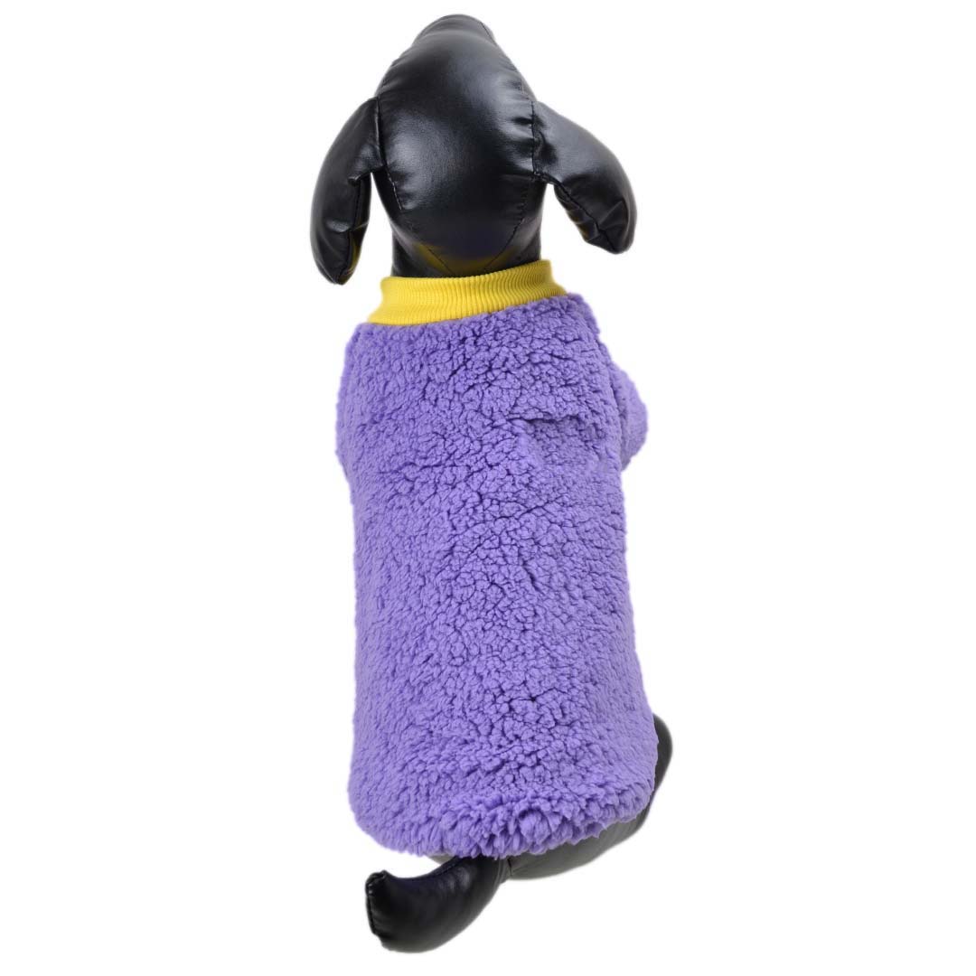 Suéter para perros suave y tierno de forro polar sherpa cálido, lila con puños amarillos