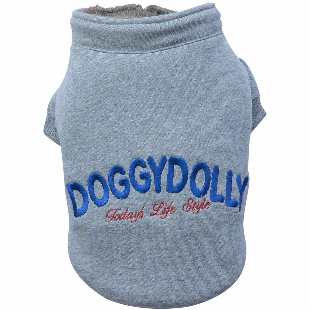 Chaqueta para perros con cremallera DoggyDolly en color celeste grisáceo, forrada de pelo sintético