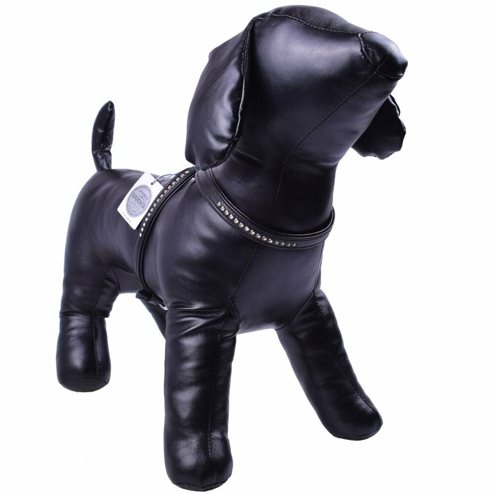 Arnés para perros pequeños de cuero auténtico negro Floater y cristales Swarovski-Austria de GogiPet®