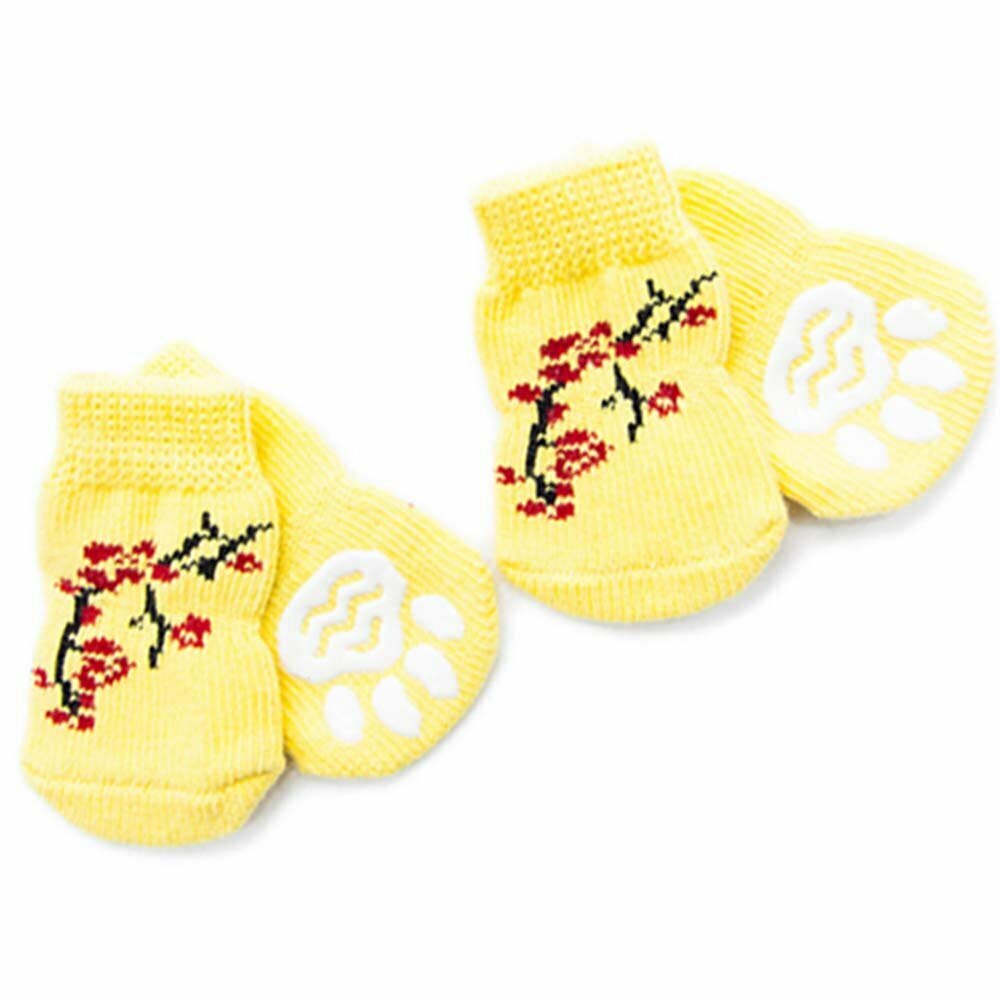 Calcetines antideslizantes perros GogiPet, amarillo con bonsai