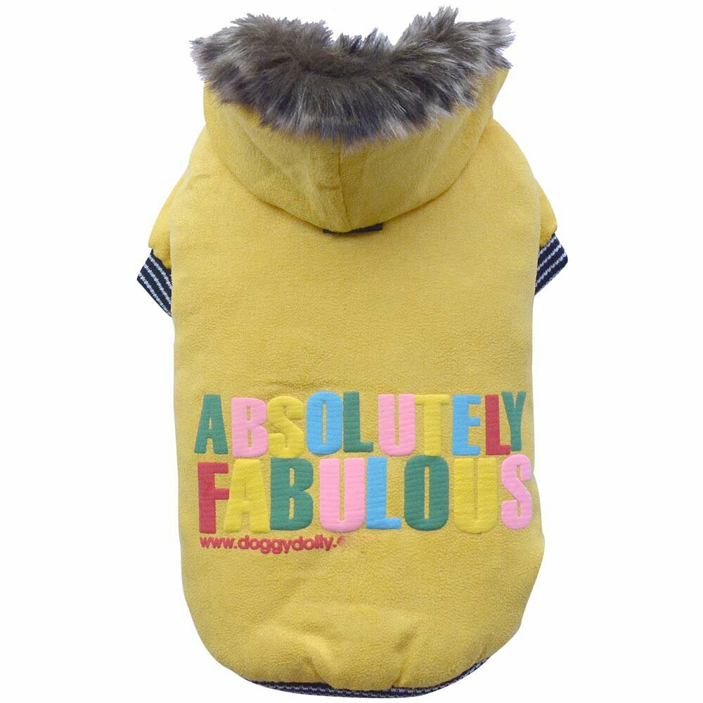 Abrigo para perros de ante sintético con capucha Absolutely Fabulous de DoggyDolly, amarillo W162
