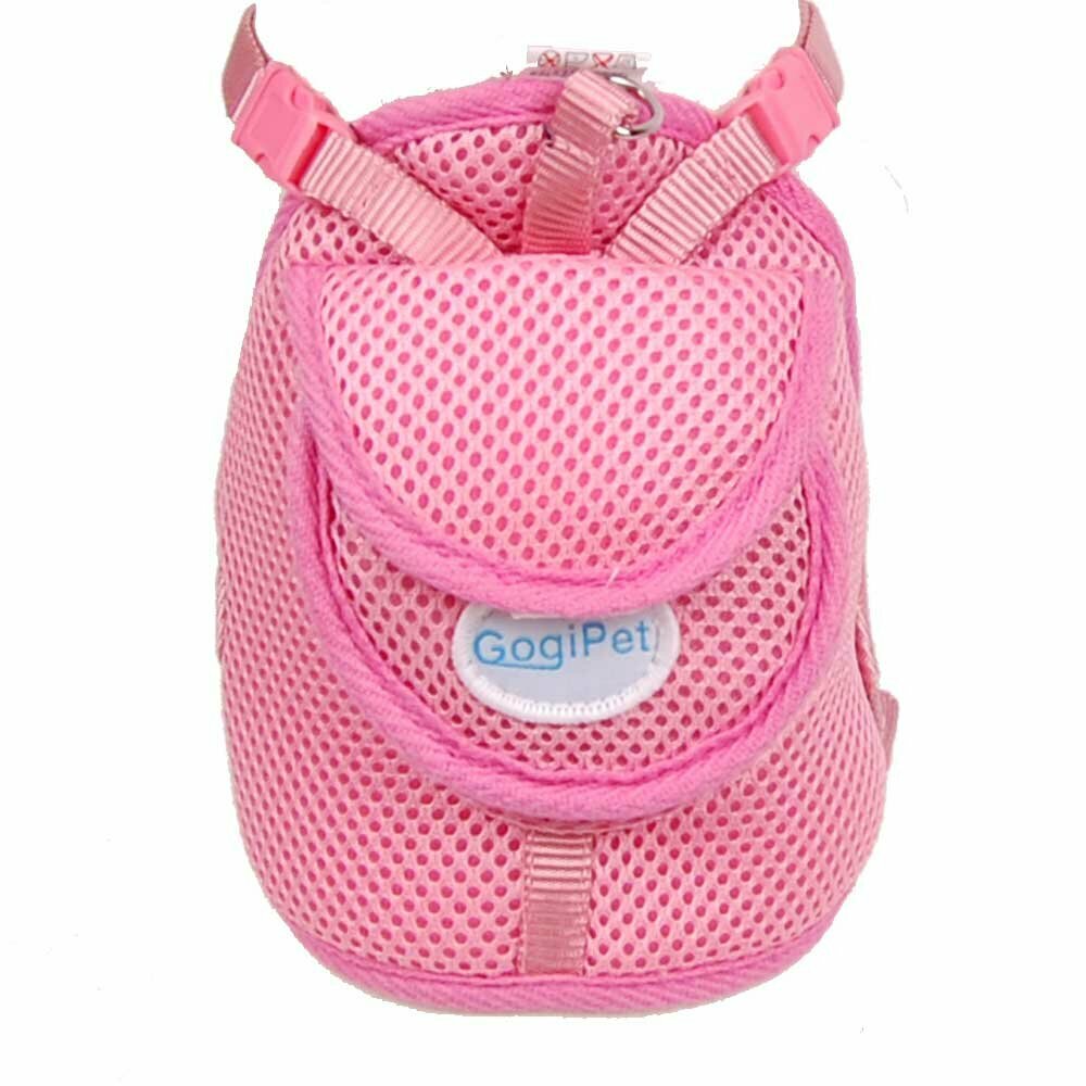 Arnés con mochila para perros en color rosa de GogiPet, talla M