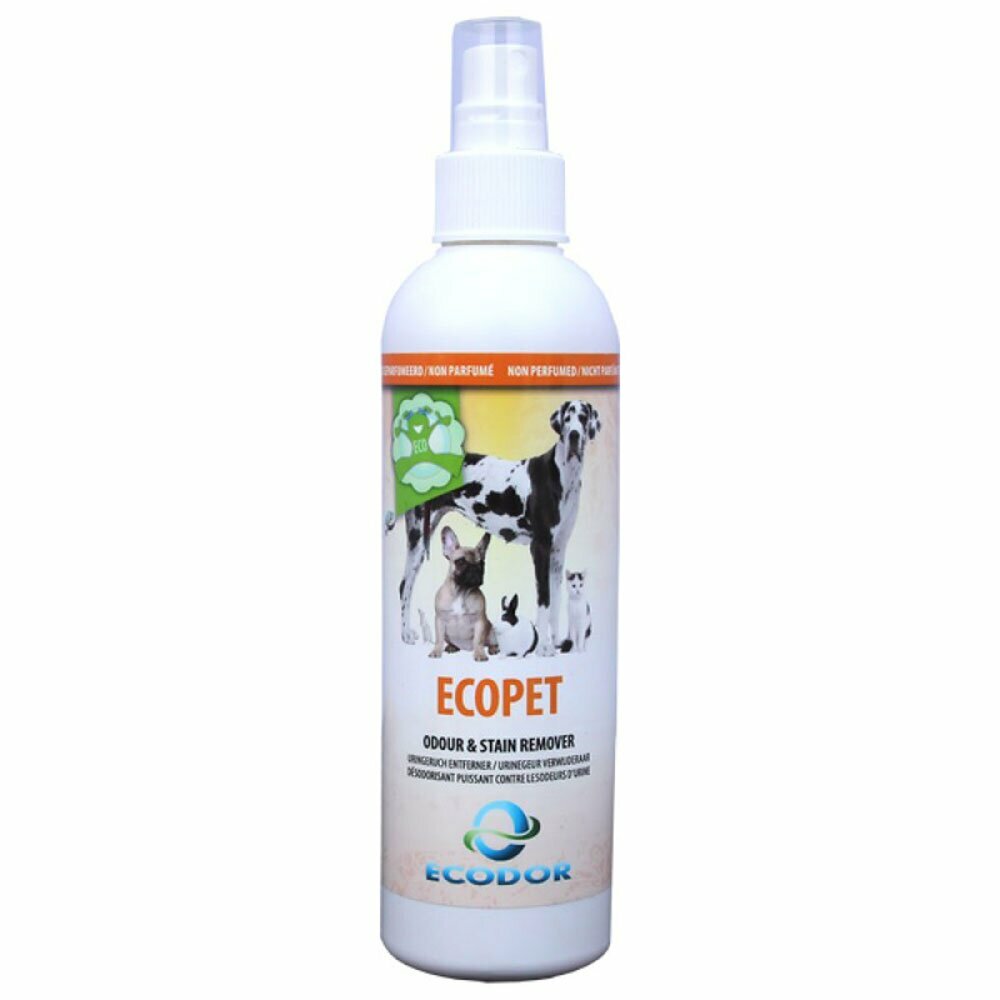 Eliminador de olores de animales EcoPet, botella con pulverizador de 250 ml.