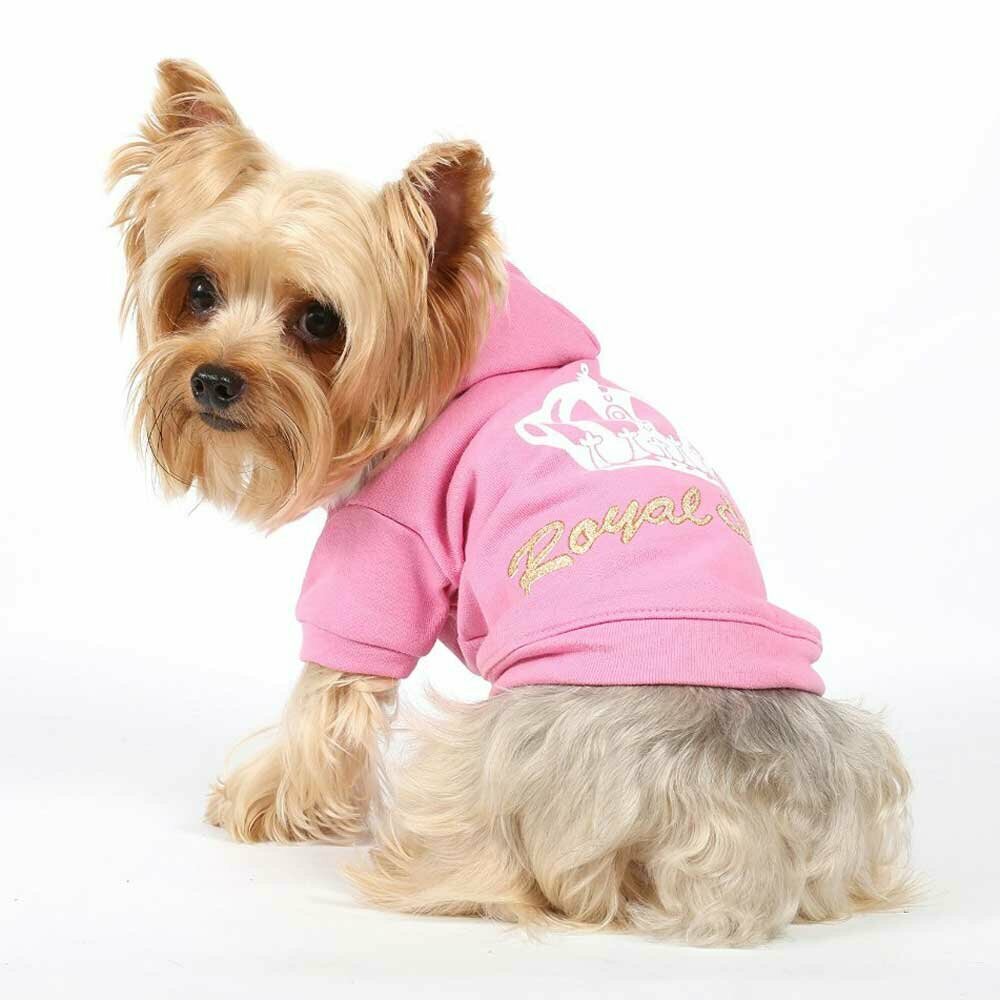 Suéter cálido para perros con capucha "Royal divas" en color rosa de DoggyDolly W231