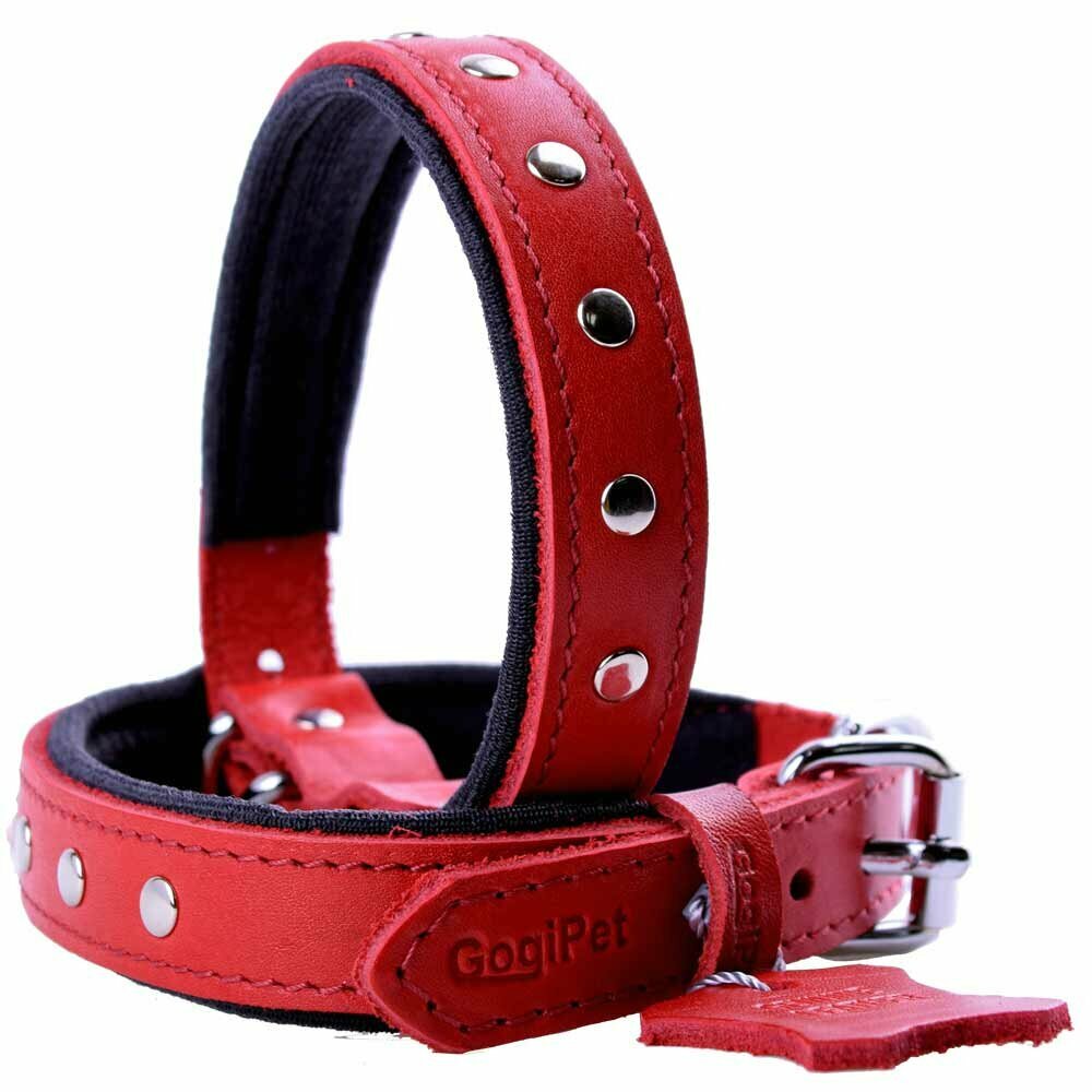 Collar para perros de cuero con remaches planos elegantes de GogiPet®, rojo