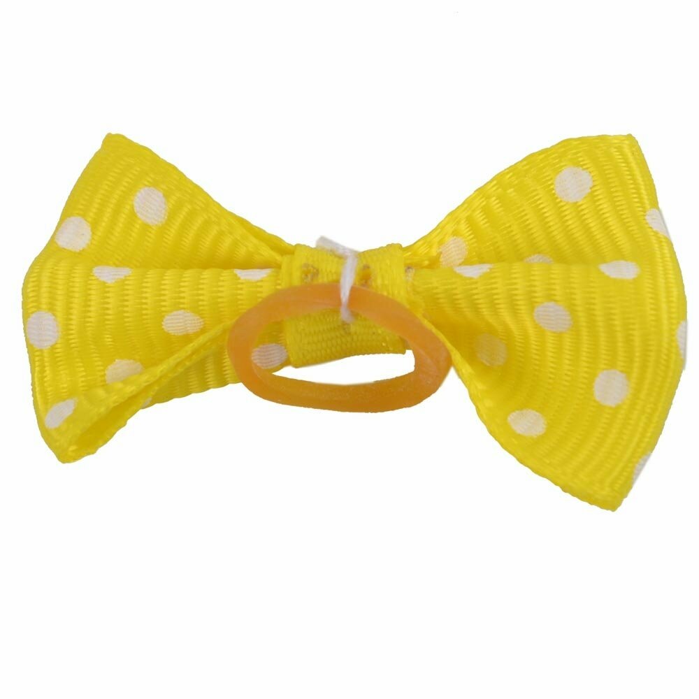 Lazo para el pelo amarillo con lunares blancos, de diseño encantador con goma elástica