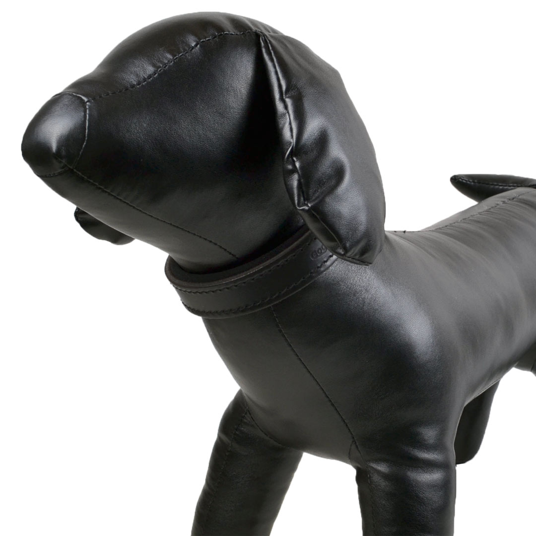 Collar de ahorque para perros de cuero negro acolchado con cadena de GogiPet®, de cuero genuino