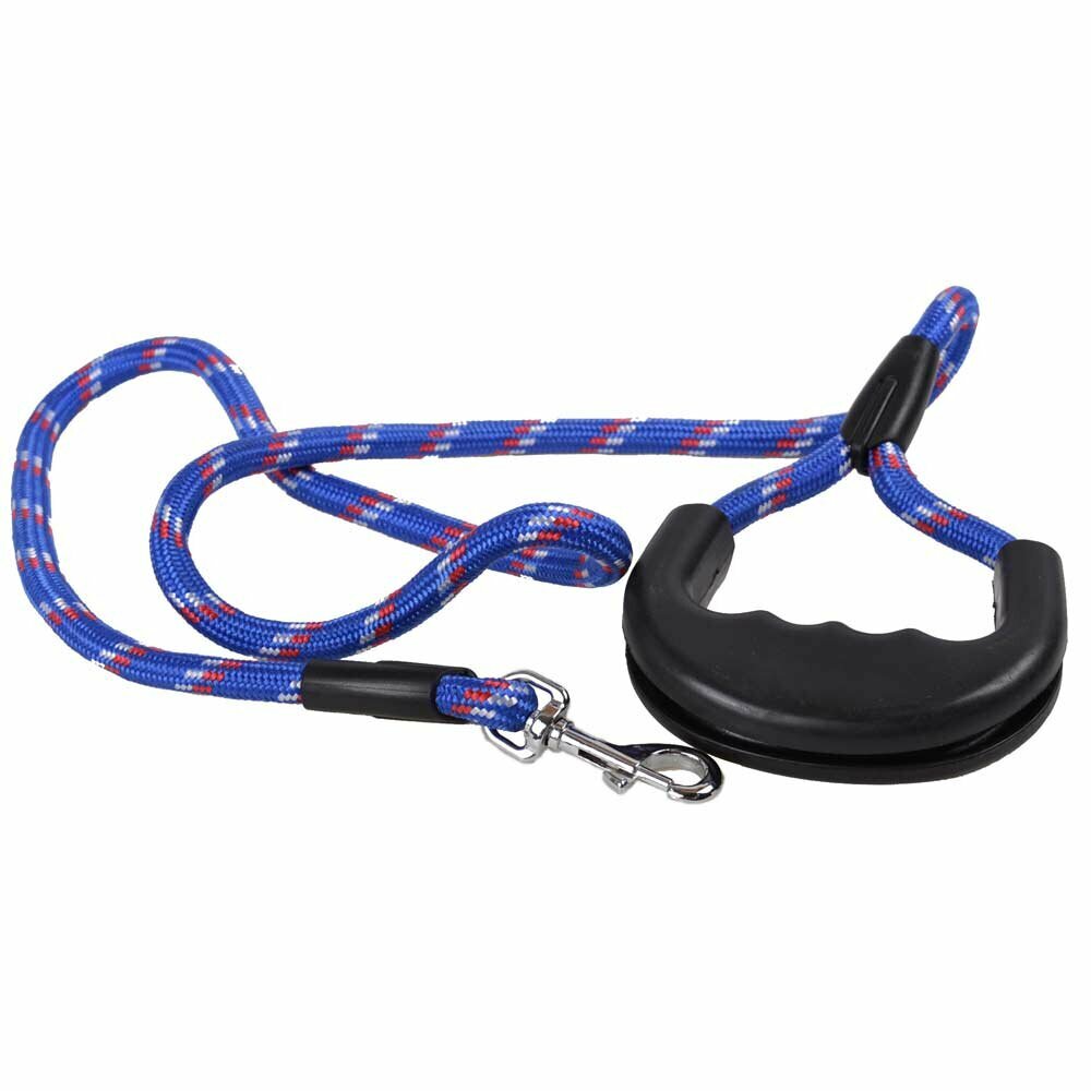 Correa para perros hecha de cuerda de escalada azul con empuñadura de goma desmontable