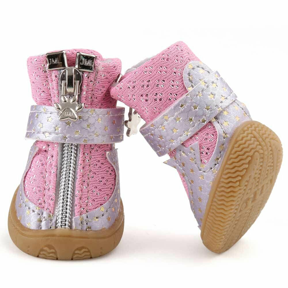 Zapatos para perros GogiPet con suela de goma, estrellas rosas