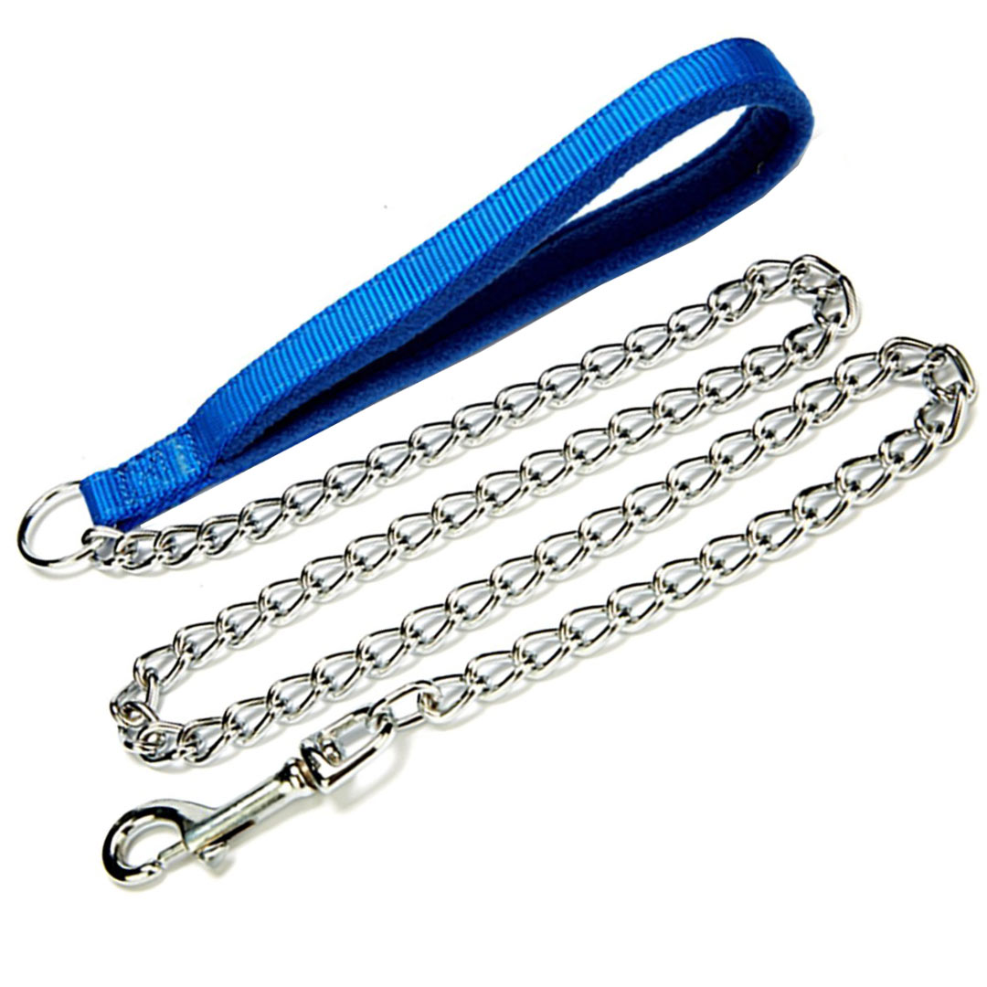 Correa para perros con cadena y asa acolchada de forro polar GogiPet®, azul