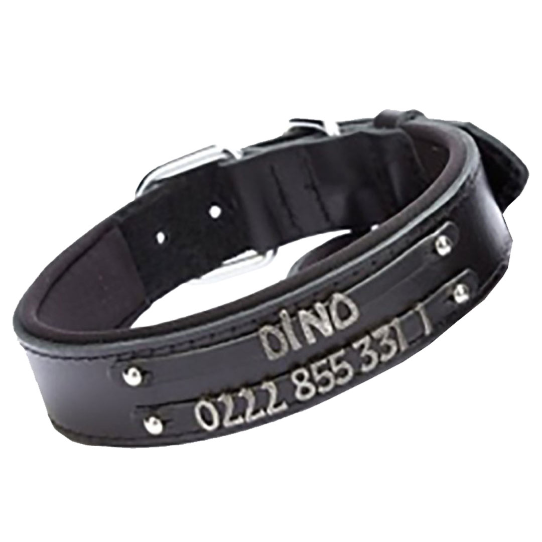 Collar para perros de cuero para 2 nombres modelo Confort de GogiPet®, negro para diseñar el collar usted mismo