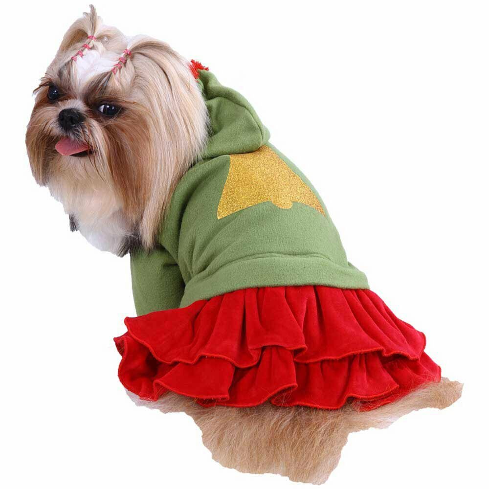 Vestido para perros con capucha verde y falda con volantes 