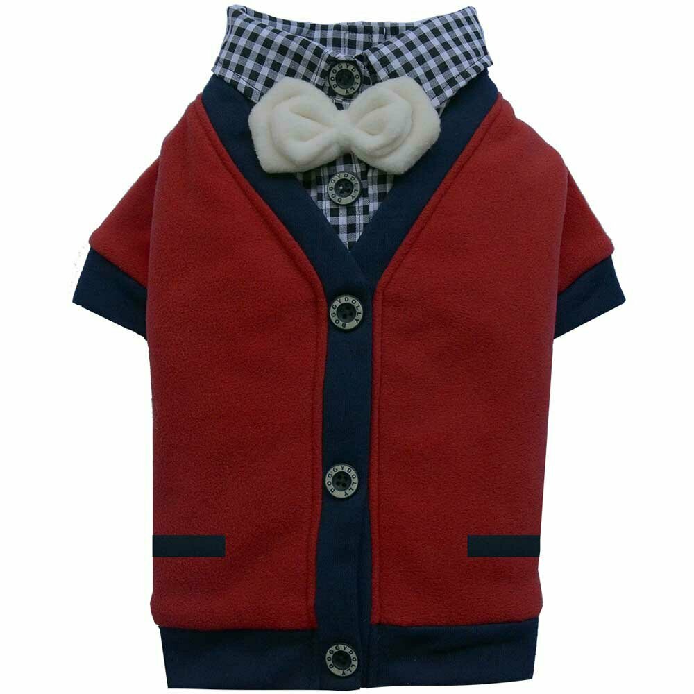 Suéter para perros con rebeca y camisa con pajarita, rojo y azul - Última talla XS - 70% dto.