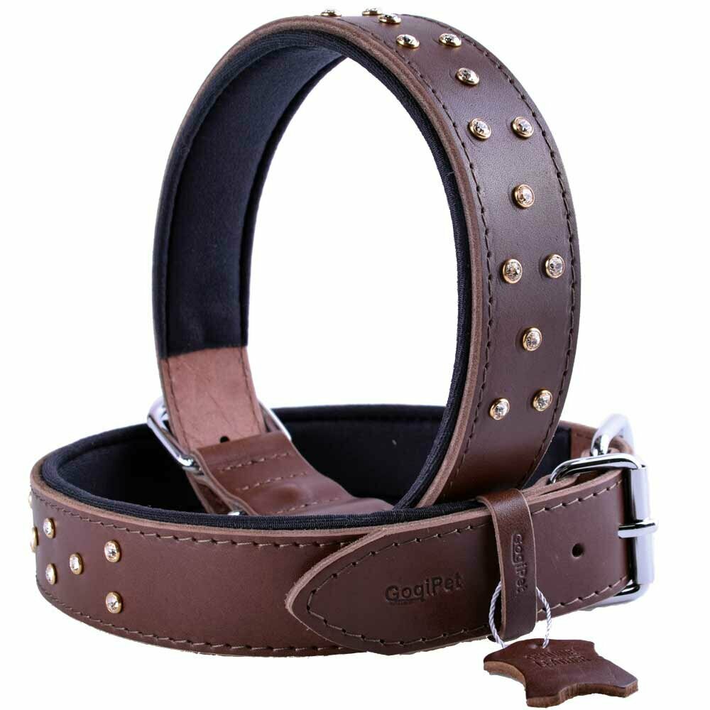 GogiPet® Swarovski collar de perro de cuero marrón 57-65cm