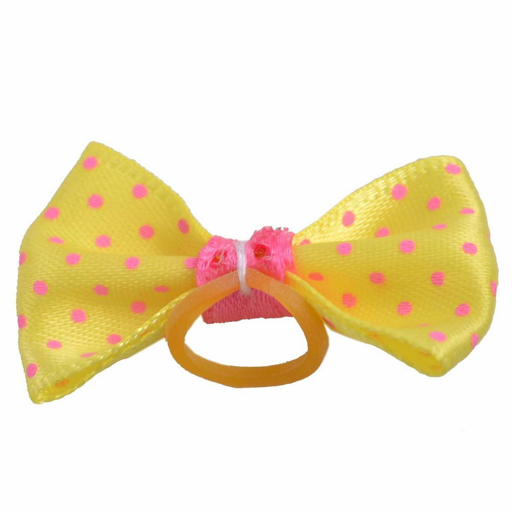 Lazo para el pelo amarillo con lunares rosas, de diseño encantador con goma elástica